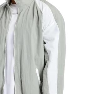 Men's Light Gray Sporty <b>Racer</b> Hooded <b>Jacket</b> White Color Blocking Turn-down Collar Zipper Closure Waterproof Reversible Canvas - Product Image 3