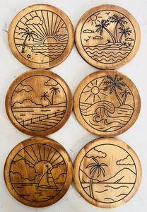 Juego de Posavasos Cuadrados de Madera Natural con Patrón Paisley Cortado con Láser y Soporte Ranurado, Posavasos de Madera Reutilizables - Product Image 6