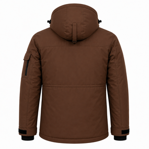 Men's Brown Hooded Puffer Jacket <b>Waterproof</b> Stand Collar Casual <b>Winter</b> <b>Coat</b> with Zipper Front and Multiple Pockets - Product Image 2