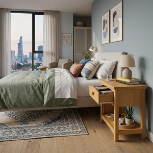 Mesita de noche de diseño moderno Valencia personalizada, muebles de color natural de alta calidad para dormitorio o sala de estar para uso en apartamentos - Product Image 1