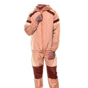Custom <b>Men</b> Brown Color Block Tracksuit <b>Lightweight</b> Windbreaker Hooded <b>Jacket</b> Pants Set Outdoor Athletic Sportswear Activewear - Product Image 1