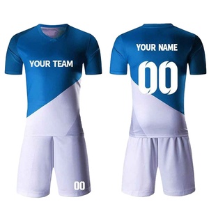 Conjunto de Camiseta de Fútbol Sublimada Personalizada, Patrón Azul y Blanco, Manga Corta, Poliéster que Absorbe la Humedad, Ajuste Atlético para Hombre, Todas las Temporadas - Product Image 3