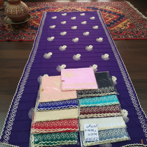 Voile polyester élégant style sénégalais pour hijab |   Châle de mariage en mousseline africaine de luxe avec broderie florale et strass pour l'été - Product Image 4