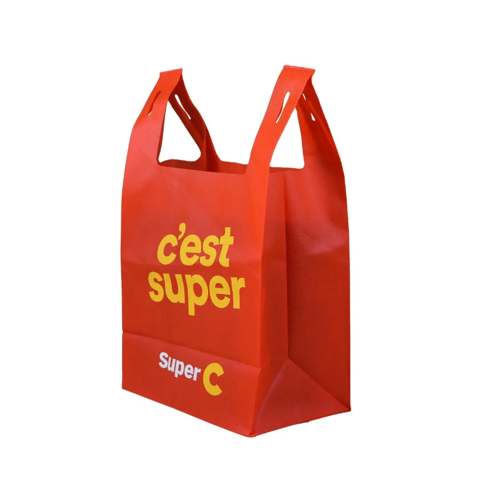 Promoción barata al por mayor logotipo personalizado bolsa de camiseta no tejida bolsa de chaleco no tejida bolsa de compras de supermercado bolsa reutilizable no tejida