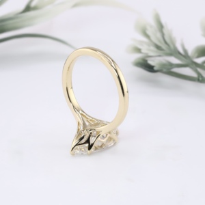 Yellow Gold Marquise Cut Lab Grown Diamond Engagement <b>Ring</b> Split Shank Vintage Filigree <b>Crown</b> Gallery Solitaire Wedding <b>Ring</b> - Product Image 3