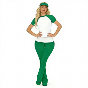 2026Stylish Color-Block Raglan Sleeve Flared Pants <b>Set</b> Breathable Stretchy Two-Piece Outfit for Fashion-Forward Active Women - Product Image 5