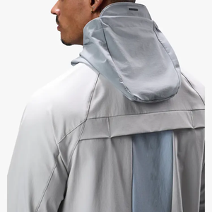 Survêtement gris clair pour homme, à blocs de couleur, manches longues, à capuche, avec fermeture éclair, sportif, respirant, en polyester, coupe classique, pour le printemps - Product Image 4