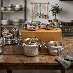 Handcrafted Hammered Metal Pot <b>Set</b> Elegant Silver Polished Casserole with Pumpkin Gold Knobs Luxury Kitchen <b>Cookware</b> food Safe - Product Image 4