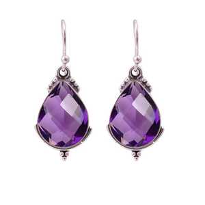Nikhil Gems NG-033 Natural Pear Amethyst Drop <b>Earrings</b> Sterling Silver 925 Handmade Jewelry Trendy Third Party Certified - Product Image 5