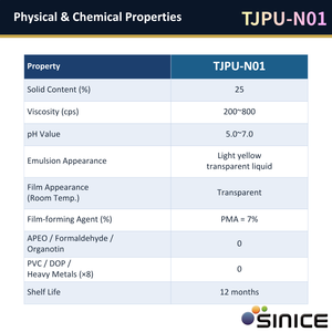 SINICE TJPU-N01 Specialty Functional Waterborne Polyurethane Resin for Fabrics Anti-Pilling Elastic Treatment pH 5.0-7.0 200-800 - Product Image 4