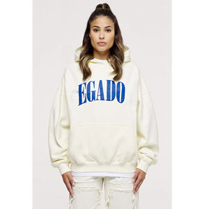 Sudadera con Capucha Oversize Unisex Color Crema, con Logotipo Bordado Personalizado, Sudadera Corta de Invierno con Capucha en la Parte Trasera - Product Image 3