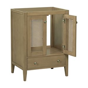 Armadio in Rattan da bagno con struttura in tinta unita da 24 pollici con porte e cassettiere in MDF con finitura naturale solo senza lavello - Product Image 2