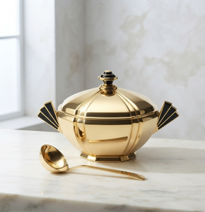 Soupière plaquée or avec cuillère, design glamour, bol de service en métal, vaisselle - Product Image 1