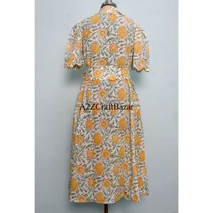 Robe en coton indien imprimée à la main pour femme – Confortable, douillette, style bohème, idéale pour l'été, légère, douce, coupe décontractée, avec décoration en dentelle - Product Image 6