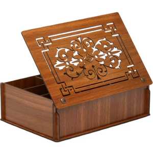 Wooden Storage <b>Box</b> with Intricate Cutout Lid <b>Floral</b> Scroll Design Geometric Frame Compartments Elegant Organizer for Jewelry - Product Image 3
