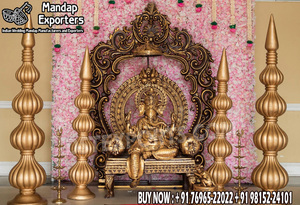 Décoration de Luxe pour Entrée de Mariage Sud-Indienne : Ensemble Ganesh avec Statues et Lampes à Huile Métalliques Traditionnelles pour Hall d'Accueil - Product Image 2
