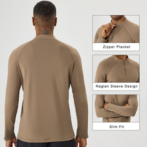 Haut de sport mi-zippé pour homme, automne-hiver, doublé polaire, manches longues, chaud, décontracté, pour course, cyclisme, fitness, grande taille, coupe-vent - Product Image 1