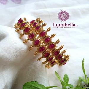 <b>Ruby</b> Antique Gold Plated Kemp Bangles 2x6-Diamond & Pearl Accents Gift Ready - Product Image 3