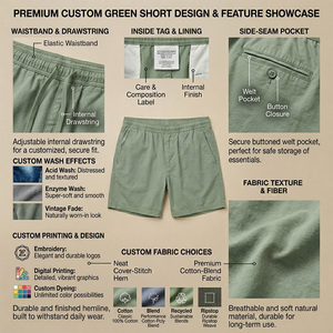 Shorts de Playa para Hombre, Color Verde Sólido, 100% Poliéster Ecológico, Cordón Frontal, Cintura Media, Transpirables, de Secado Rápido, Tela de Lona - Product Image 6