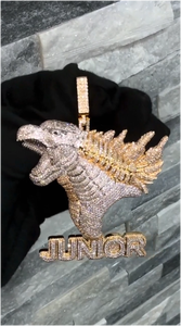 Collier Pendentif Dinosaure Hip Hop Moissanite Iced Out Plaqué Or avec Chaîne Corde Diamantée pour Mariage, Fête, Cadeau - Product Image 5