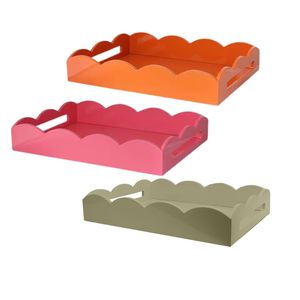 Handcrafted High Gloss <b>Lacquerware</b> Rectangular Serving Tray, Cutout Handles Wooden Beverage Platter - Product Image 1
