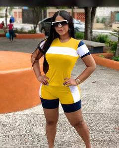 Ensemble de 2 pièces patchwork pour femme, short de survêtement de printemps, tenue courte d'entraînement, vêtement de rue, meilleure vente en gros - Product Image 5