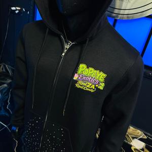 Sudadera con capucha de algodón para hombre de marca premium con logo estampado DTF, cremallera, efecto lavado, desgastado, vintage, rasgado, estilo urbano con cuentas - Product Image 3