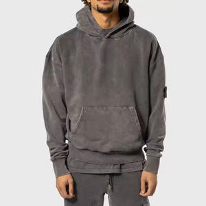 Sweat à capuche homme coupe droite de haute qualité, épaules tombantes, en polyester/coton épais et respirant, motif uni pour l'hiver - Product Image 2