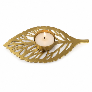 Handmade Gold Metal Leaf <b>Tea</b> Light Candle Holder Decorative Leaf Shaped Votive Candle <b>Stand</b> for Home Decor Table Centerpiece Fes - Product Image 1