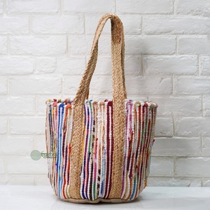 Sac fourre-tout en jute tissé écologique pour femme, style bohème, ouvert, à porter à l'épaule, toutes saisons, usage quotidien, fait main, vert - Product Image 2