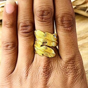 New Best Design Feather Gold Ring Boho Brass Rings For Women 18k Plated Leaf <b>Wrap</b> Statement ring Jewelry for Wholesale/OEM/ODM - Product Image 6