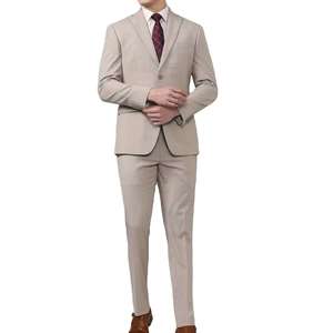 Costume d'affaires beige pour homme, simple boutonnage, col à revers, infroissable, en polyester, coupe classique, style britannique - Product Image 1