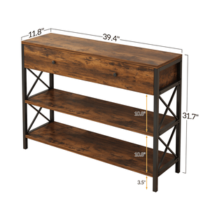 Consolle da ingresso industriale classica a 3 livelli con cassetto e vano portaoggetti aperto - Product Image 3
