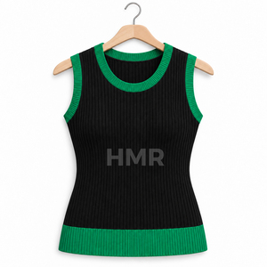 HMR Sorority Sisterhood Knitted <b>Sleeveless</b> Tank Top Contrast Color Spliced Casual Wear Black Green <b>Cardigan</b> - Product Image 5