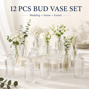 Ensemble de 12 vases à fleurs <span class=keywords><strong>en</strong></span> <span class=keywords><strong>verre</strong></span> côtelé transparent pour la décoration de table de mariage, la décoration de la maison et les centres de table pour événements - Product Image 3