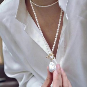 Collier de perles de millet d'eau douce de style baroque européen américain, grosses perles de 25 mm en forme de particules - Product Image 2