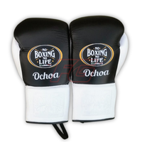 No Boxing No Life Guantes de Boxeo de Cuero Genuino con Agarre para Entrenamiento y Sparring, Cierre de Cordones en los Dedos, Ligeros y Transpirables