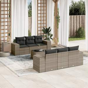 Garden <b>Sofa</b> Set <b>Outdoor</b> <b>Rattan</b> Cushioned Contemporary Design Dark Gray Furniture - Product Image 1