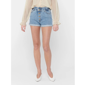 Blue Customized Denim Shorts Low <b>Waist</b> Button Cotton <b>Jeans</b> for Women <b>Elastic</b> Simple Style Short Button Fly Pants With Pocket - Product Image 5