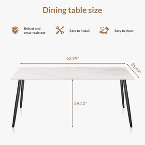 Tavolo da Pranzo Mountain Grain White 63 Pollici in Pietra Sinterizzata/Marmo/Porcellana per Cucina e Soggiorno - Solo Tavolo - Product Image 6