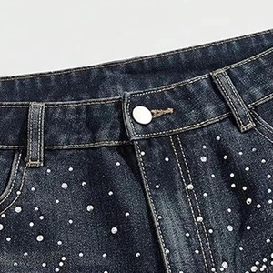 Men's Denim <b>Shorts</b> Mid Waist Vintage Distressed Rivet Decorated Breathable Casual Summer Wear 100% Cotton <b>Woven</b> Dark Blue - Product Image 5