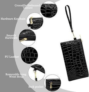 Fazmax Corporation Black Crocodile Texture Clutch <b>Wallet</b> with <b>Zip</b> Around Closure and Wrist Strap Model A43 - Product Image 4