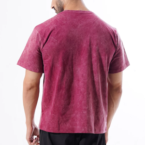 T-shirt en coton à manches courtes pour homme, couleur unie, effet délavé, col rond, coupe classique, tricot jersey décontracté, vente en gros - Product Image 2