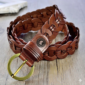 Ceinture en cuir vintage gravée d'un motif abstrait, style western cowboy, sangle de taille rustique, accessoire de mode décontracté fait main - Product Image 6