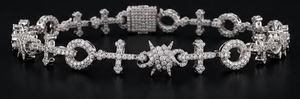 Silver Plated Micro Insert Cross <b>Infinity</b> Thistle <b>Bracelet</b> Moissanite Chain Link Hip Hop Bangle Unisex - Product Image 4