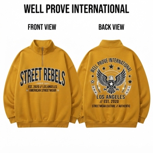 Sudadera de invierno premium de algodón 100% de felpa 320 GSM con media cremallera, bordada, ecológica, impermeable, azul para ropa urbana naranja - Product Image 5