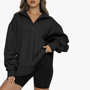 Sweat-shirts à capuche pour femmes, hiver, coupe oversize, quart de zip, en polaire, manches bouffantes, logo de marque personnalisé, grammage lourd, respirant, grandes tailles - Product Image 4