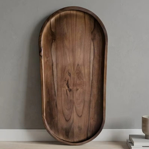 Large Ottoman Tray Breakfast tray Oval Wood Tray Teak Wood Tray Walnut Finish Natural Wood Decor Trinket Tray <b>Vanity</b> Tray <b>Table</b> - Product Image 1