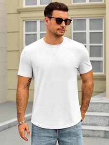 T-shirt blanc à manches courtes pour homme, col rond, coupe classique, jersey décontracté, 100% coton, couleur unie, respirant, séchage rapide, tricoté, coupe classique - Product Image 6
