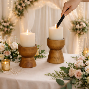 Portavelas de Madera de Mango, Candelabros Rústicos de Madera Maciza, Pedestal para Velas de Pilar, Decoración para Repisa de Chimenea o Centro de Mesa, Color Marrón - Product Image 5